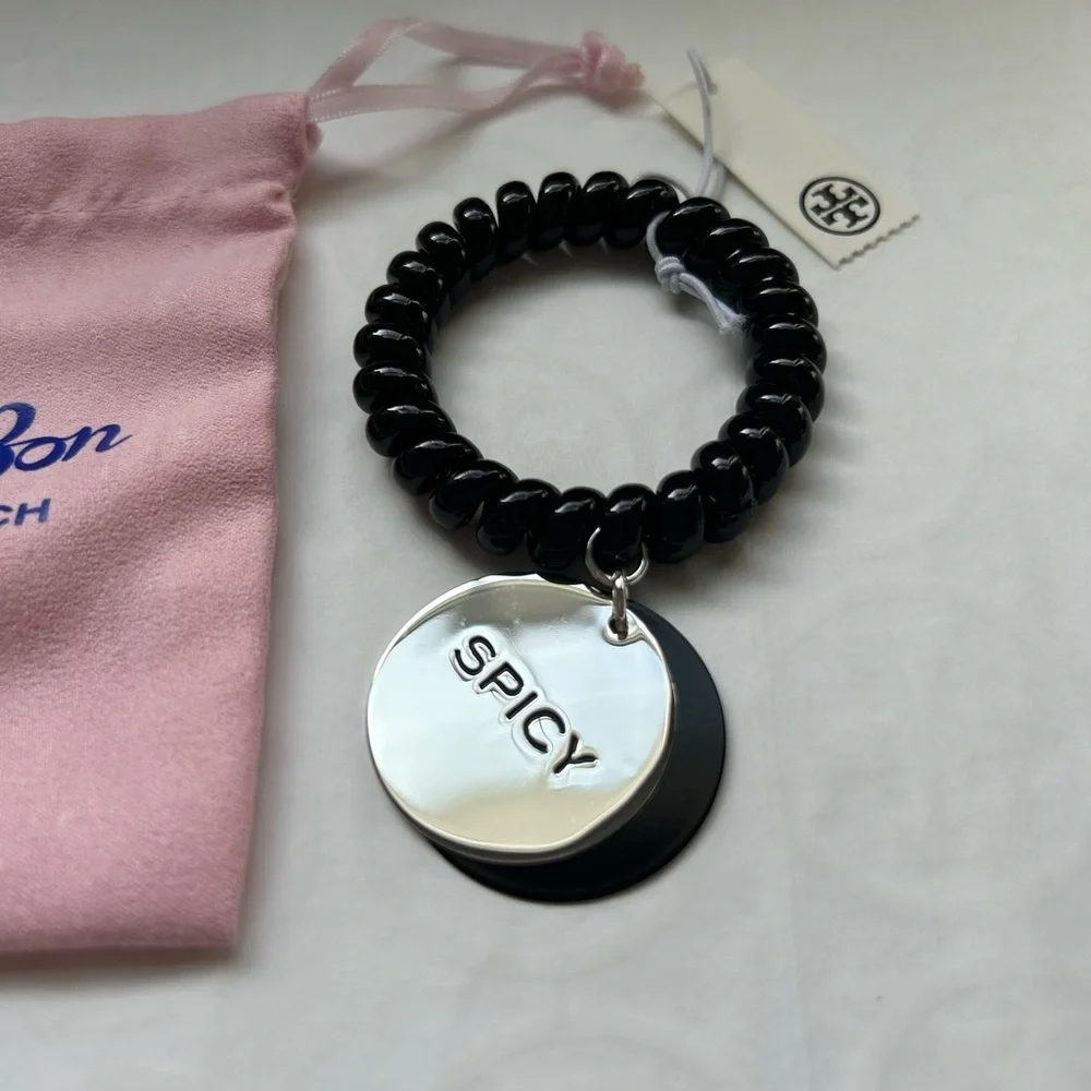 Tory Burch BonBon Charm Bracelet Spicy Salty Licorice Twist Black Silver Slip on